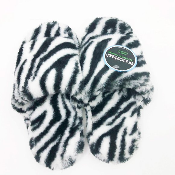 NWT Snoozies Women's Black & White Zebra Stripe Slide Slippers Medium 7/8 - Picture 4 of 6